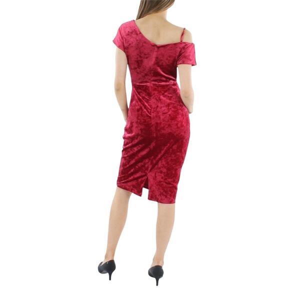 Vintage Inspired Crushed Red Velvet Asymmetrical Dress by Guess Size 8 - Picture 7 of 16